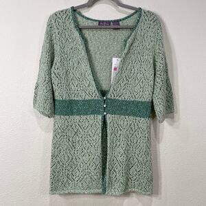 Vintage Y2k Green Cardigan Sweater NWT Whimsigoth Fairy Grunge Mori Kei Forest L